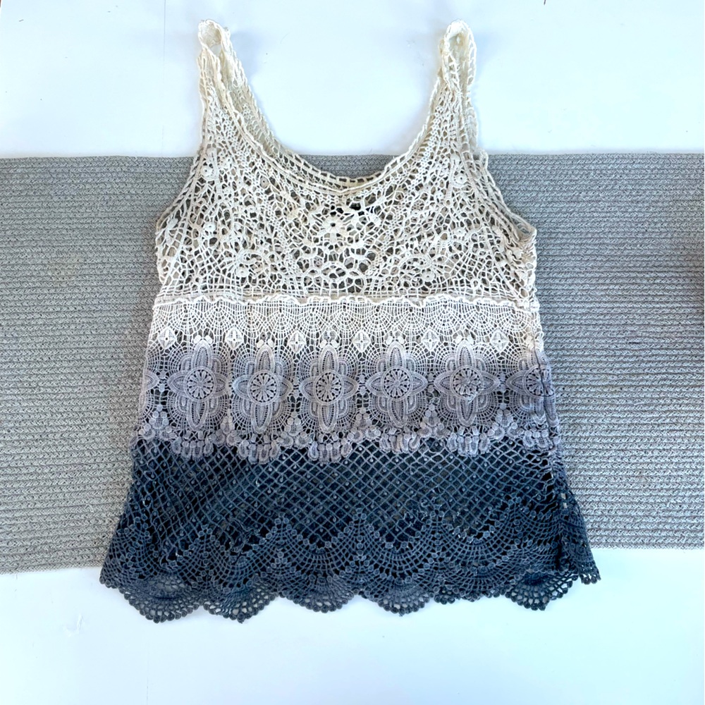 American Eagle Outfitters Cream Navy Dip Dye Crocheted Tank Top Swim Cover Up XS